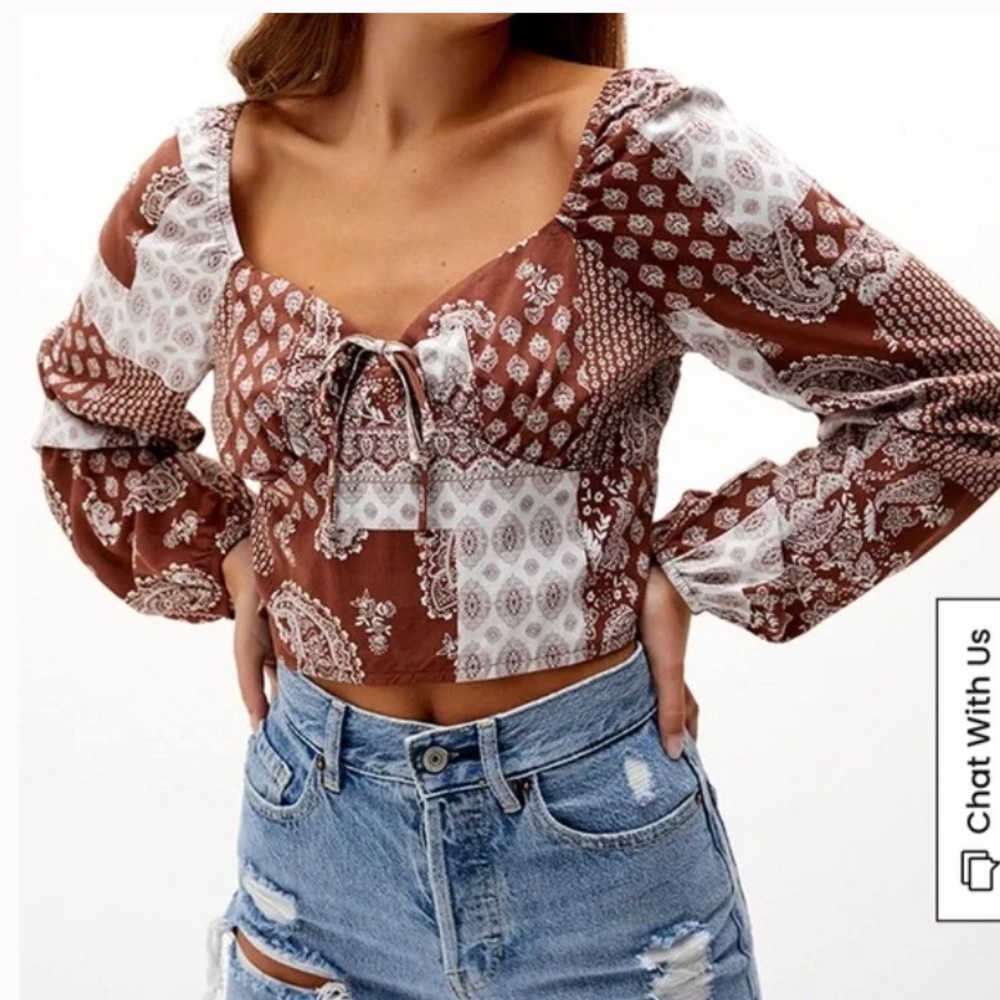 LA HEARTS Long Sleeve Tie Front Bustier Top